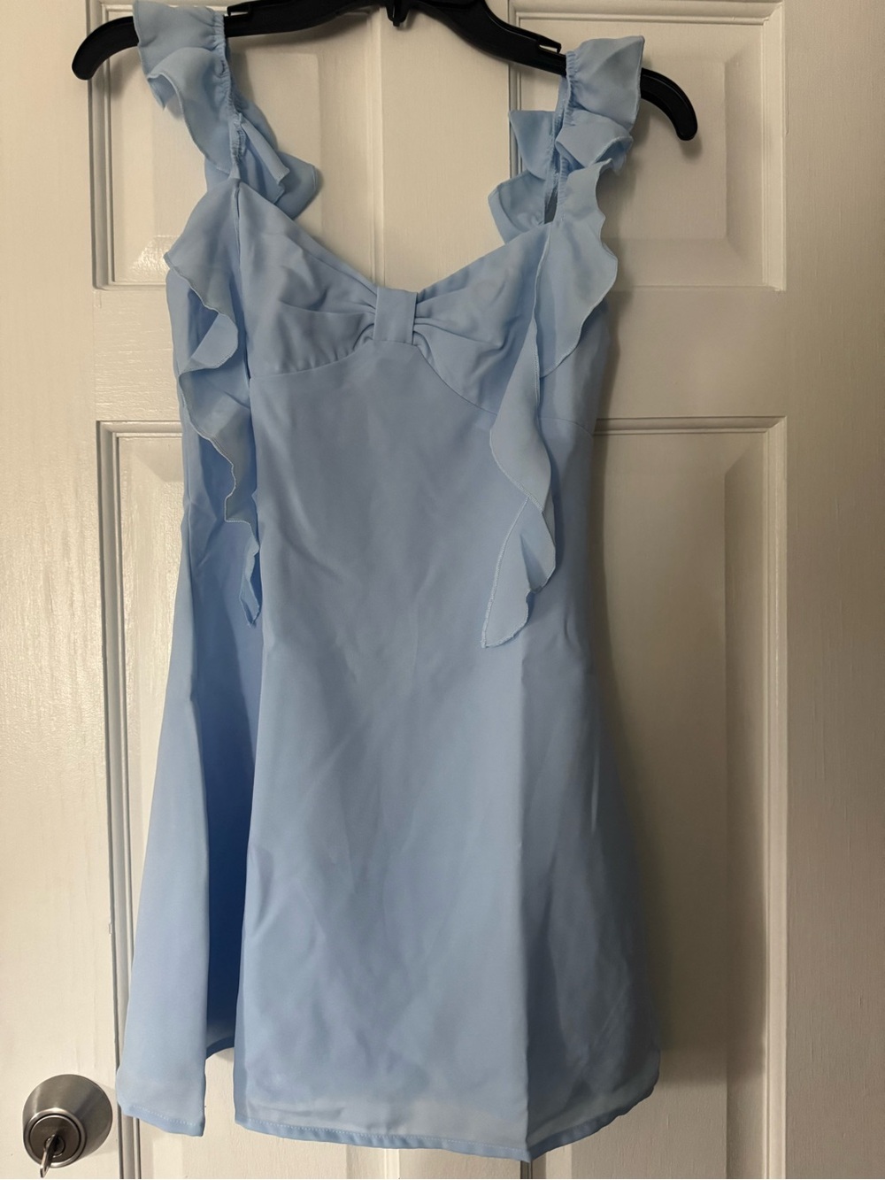 Beginning Boutique Blue Ruffle Strap Chiffon Mini Dress